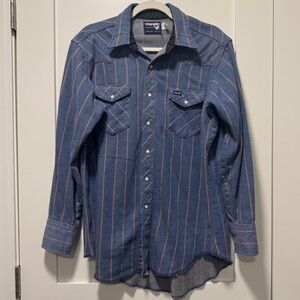 Vintage Wrangler Mens Pearl Snap Extra Long Tail Shirt Thick Flannel